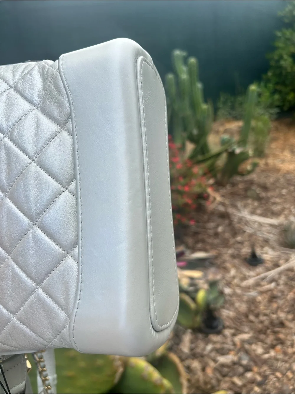 CHANEL Gabrielle - Small Quilted Crossbody Bag in Light Silver with CC Charm